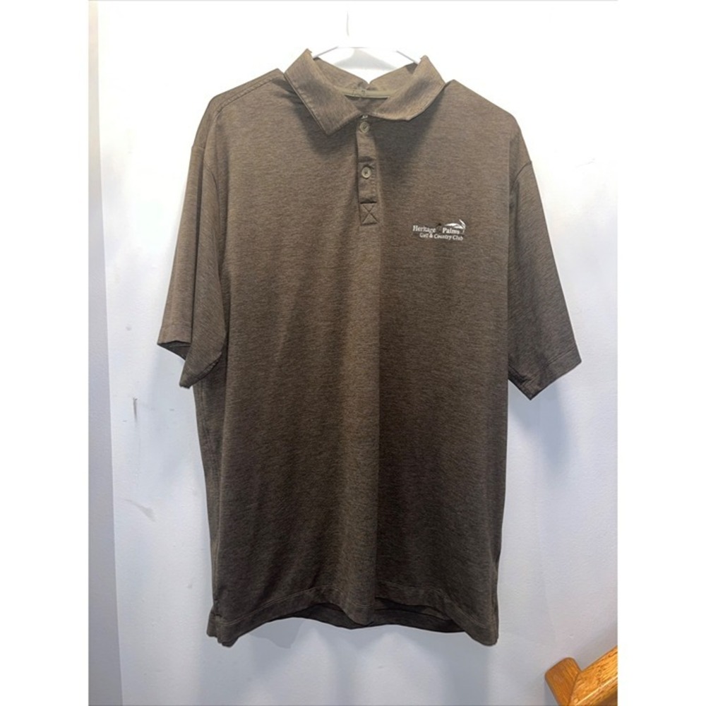 Nike Golf Polo Shirt Mens Large Brown Excellent Dri-FIT Heritage Palms Logo